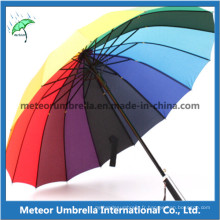 Ouvert Ouvert Metal Cadre Ployster Tissu 16ribs Rainbow Parasol Umbrella